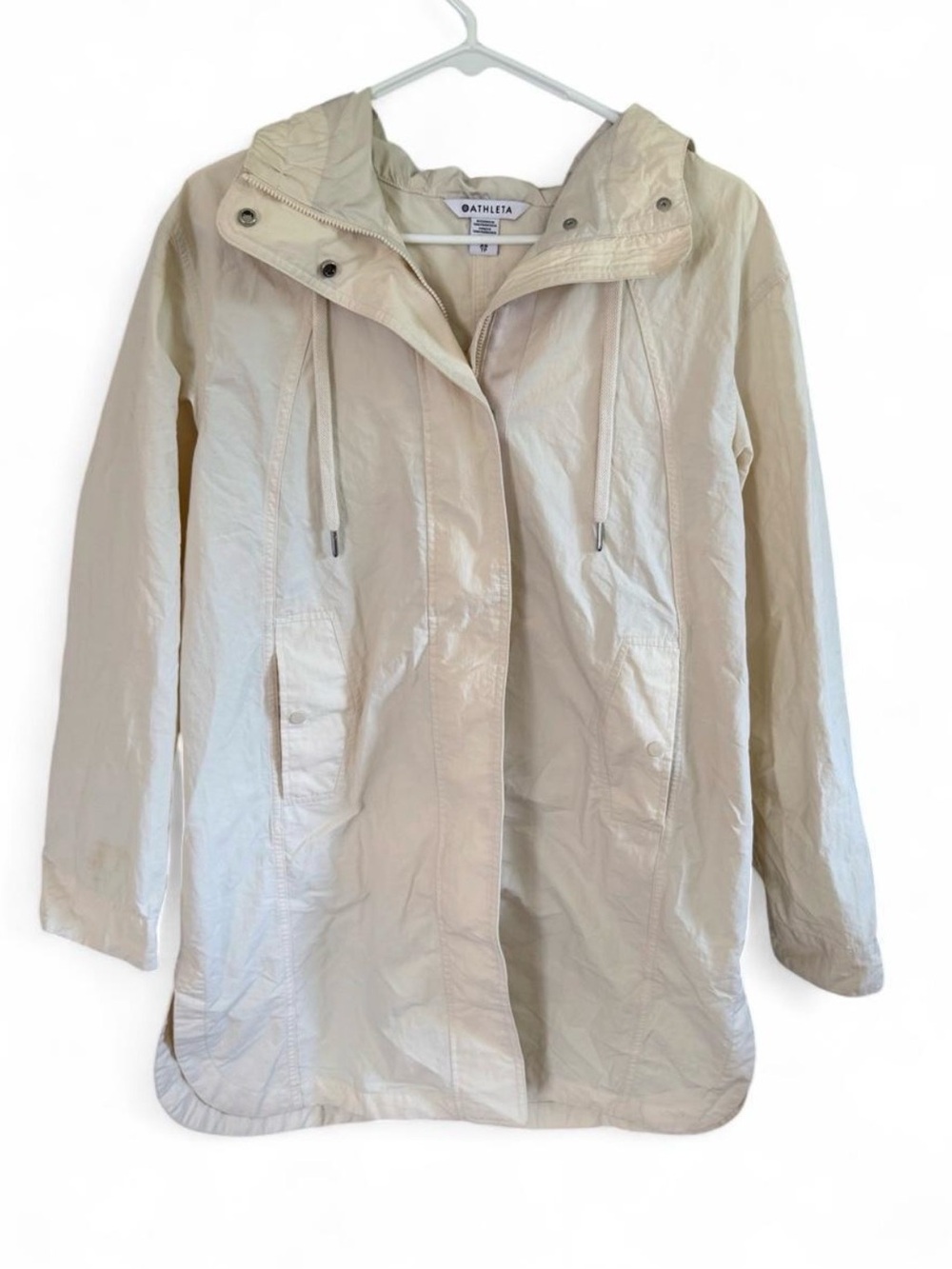 Athleta Cream Hooded Trench Coat